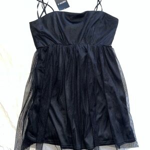 Forever 21 Little Black Tulle Party Dress with Strappy Shoulders